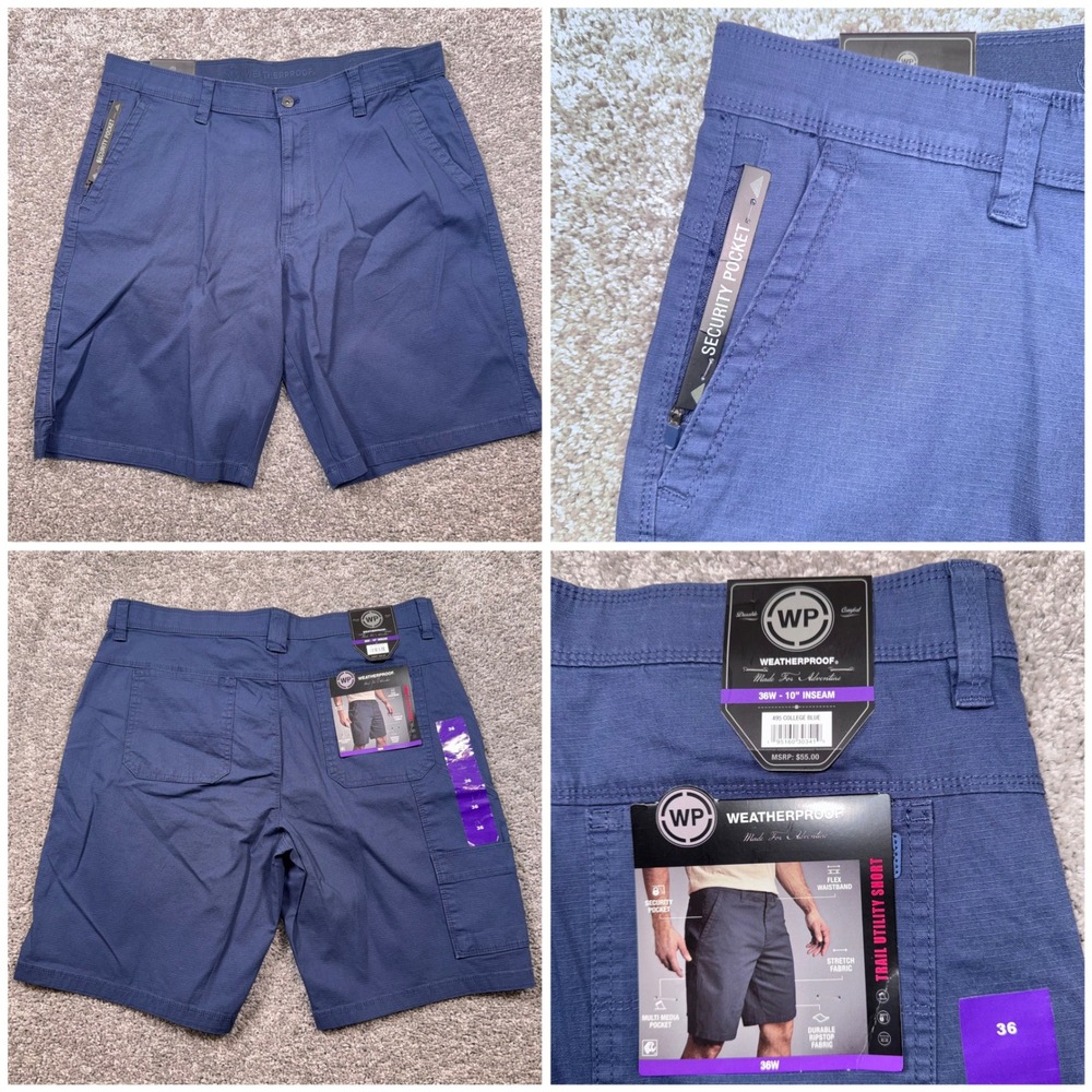 Weatherproof Trail Utility Short Mens Stretch Ripstop Blue 36 NEW